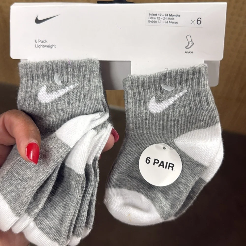 Nike Infant Gray and White Ankle Socks - 6 Pair